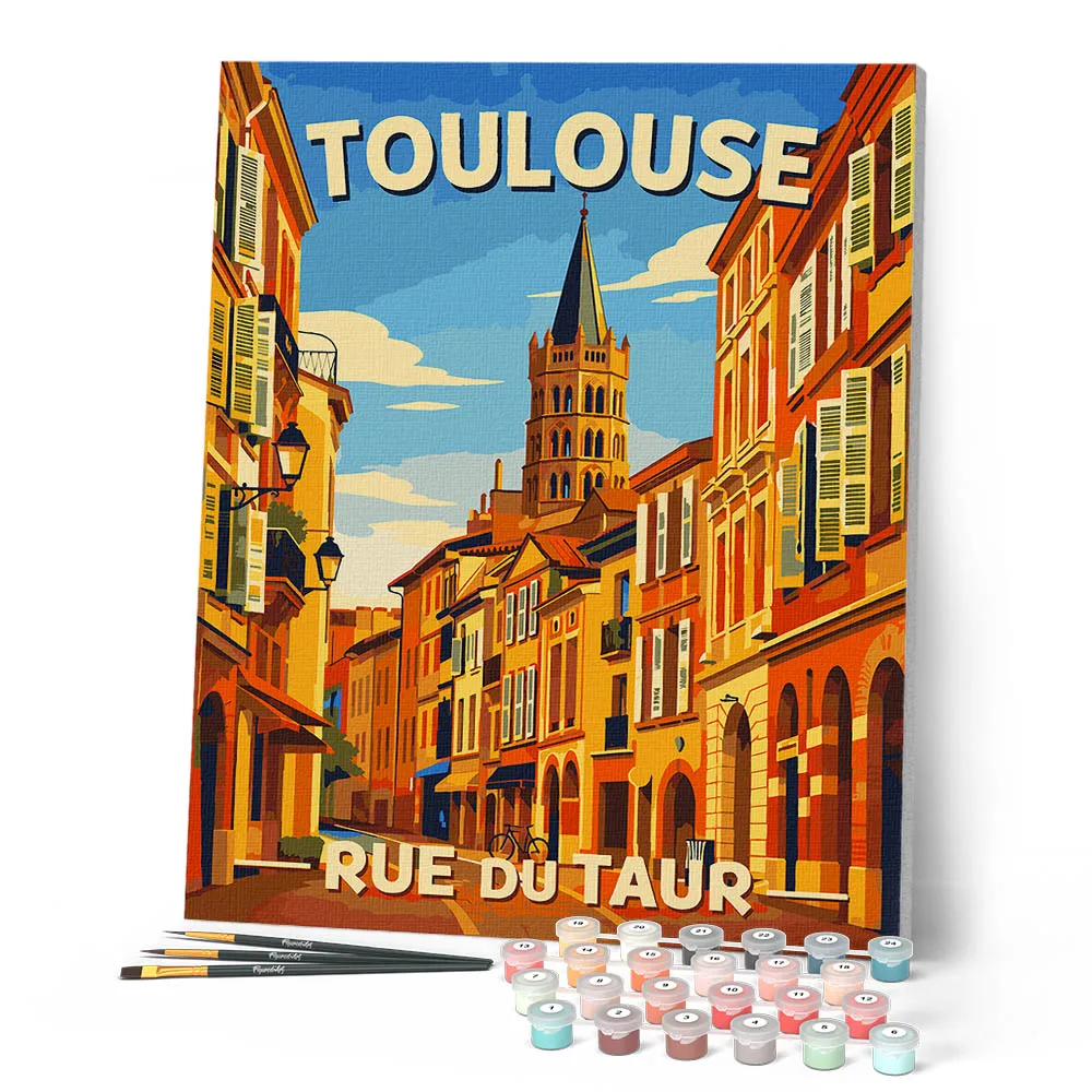 Figured'Art Schilderen op Nummer Reisposter Rue du Taur 40x50 acryl