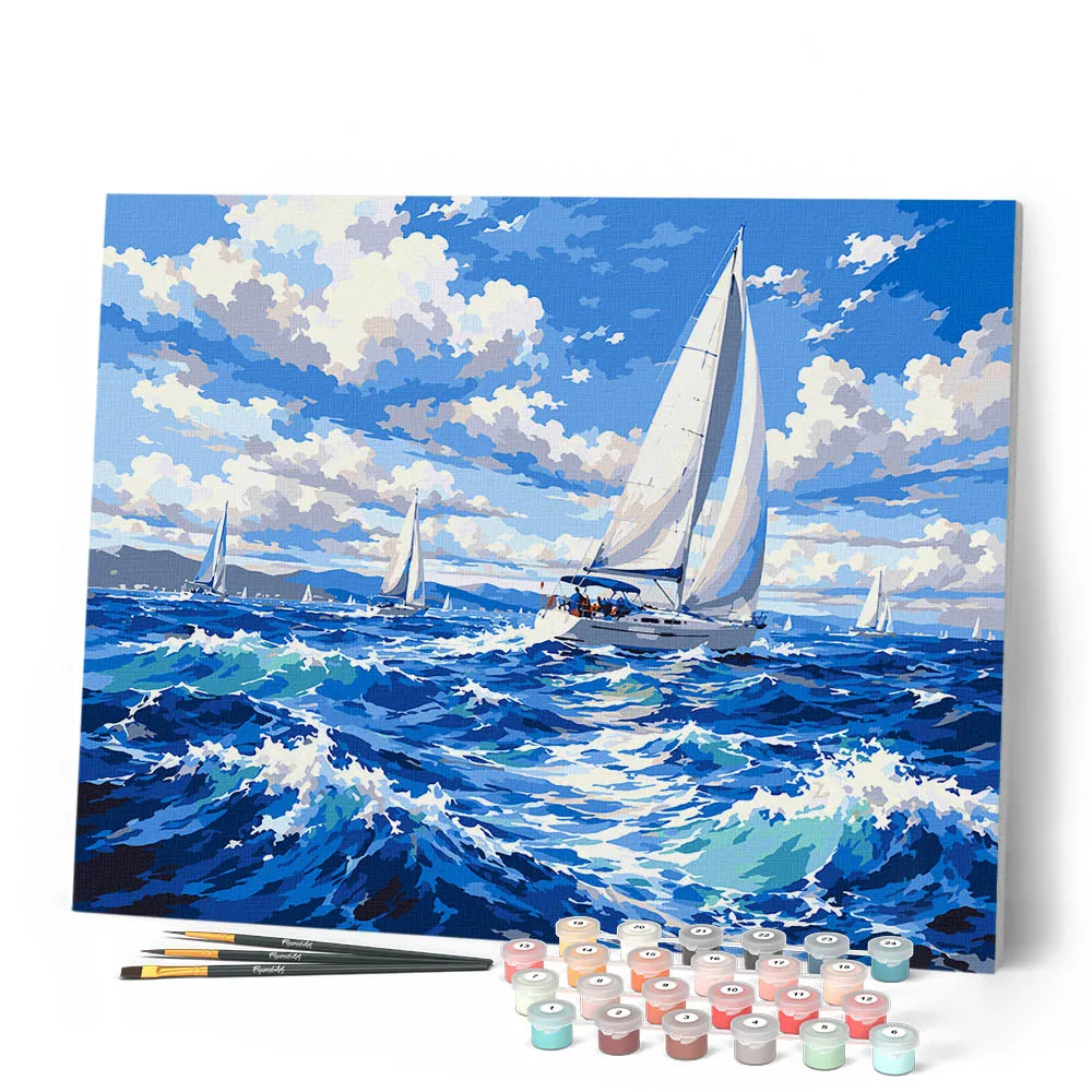 Figured'Art Zeilen op het Blauw schilderen op nummer 40x50