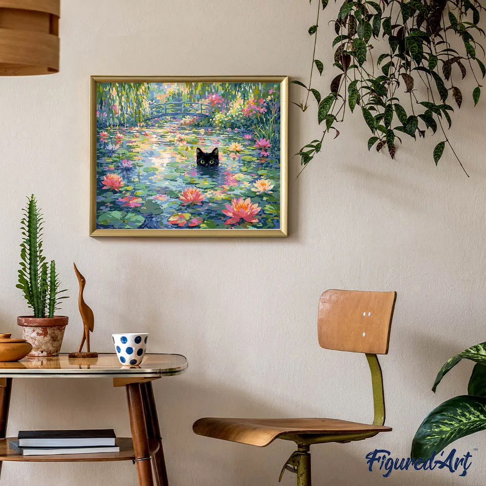 Figured'Art Zwarte leliekat schilderen op nummer 40x50cm kat