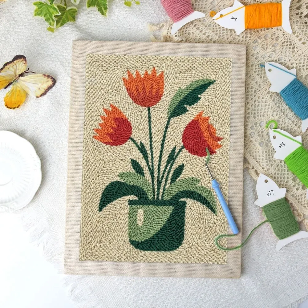 Figured'Art Bloeiende Tulpen punch needle pakket 20x30cm katoen