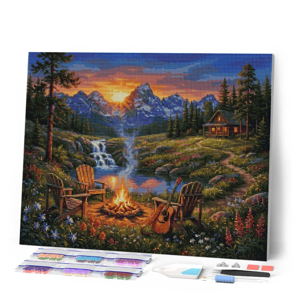 Figured'Art Kampvuur-ontsnapping in de bergen diamond painting 40x50 cm full drill
