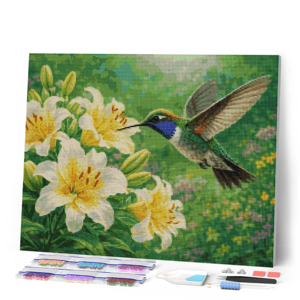 Figured'Art Kolibrie in bloei diamond painting 40x50 cm vierkant