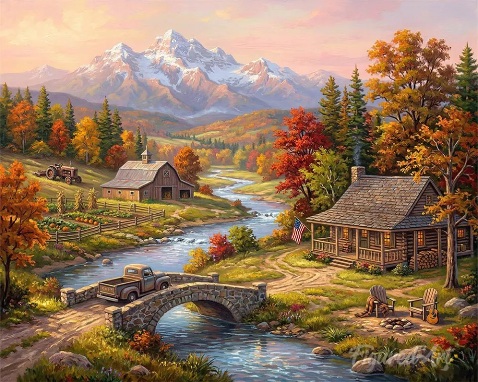 Figured'Art Herfst aan de rivier diamond painting 40x50cm