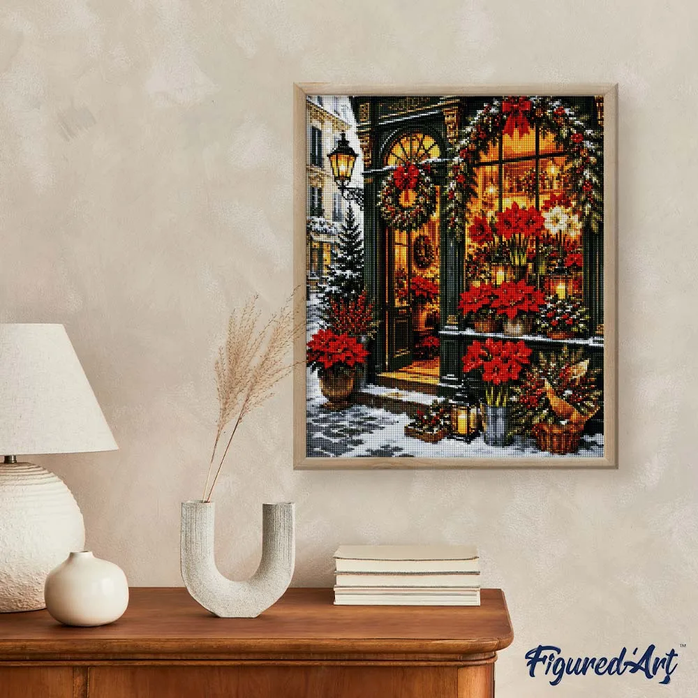 Figured'Art Bloemenwinkel met Kerst Diamond Painting 40x50 cm