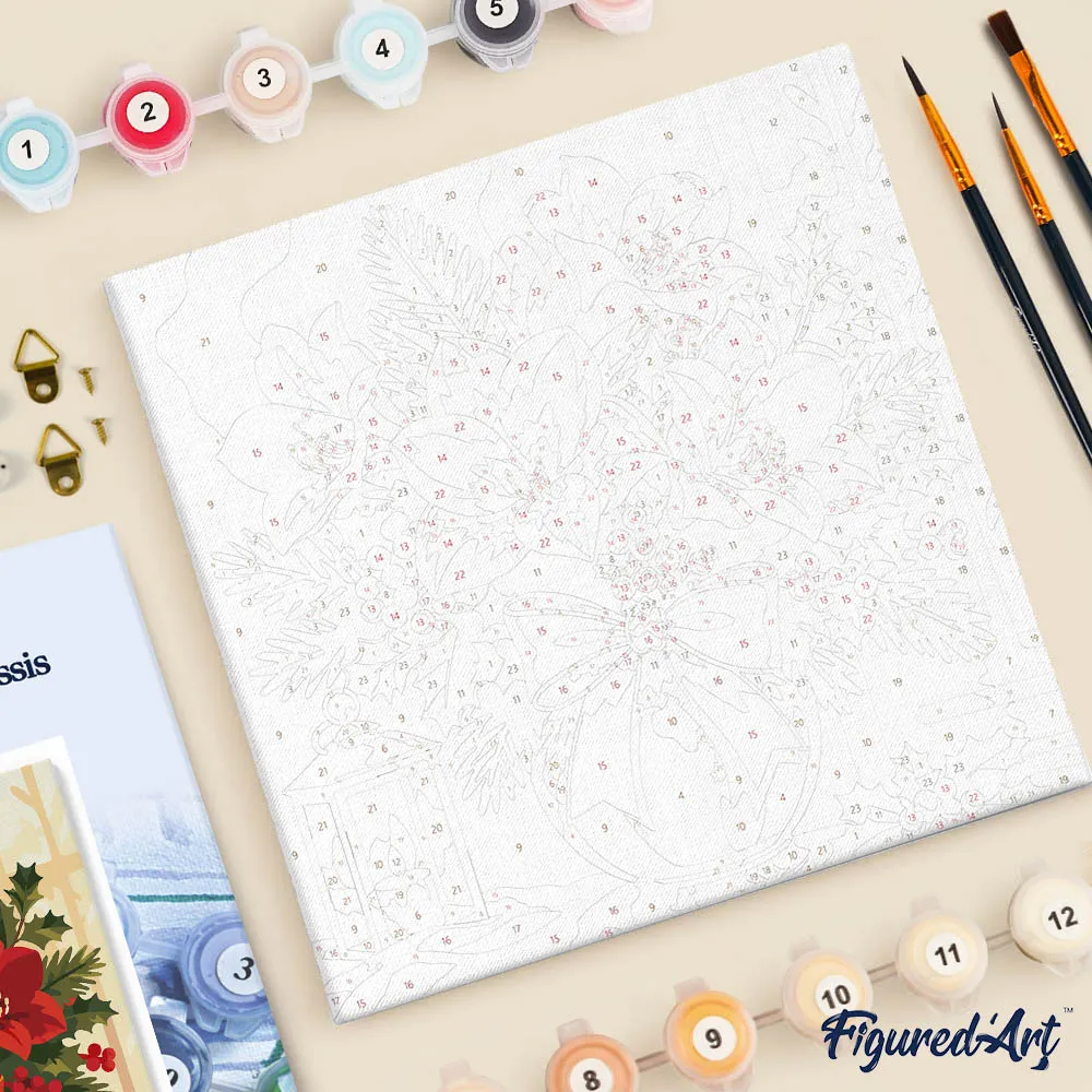 Figured'Art Kerststerren mini schilderen op nummer 20x20 cm met frame