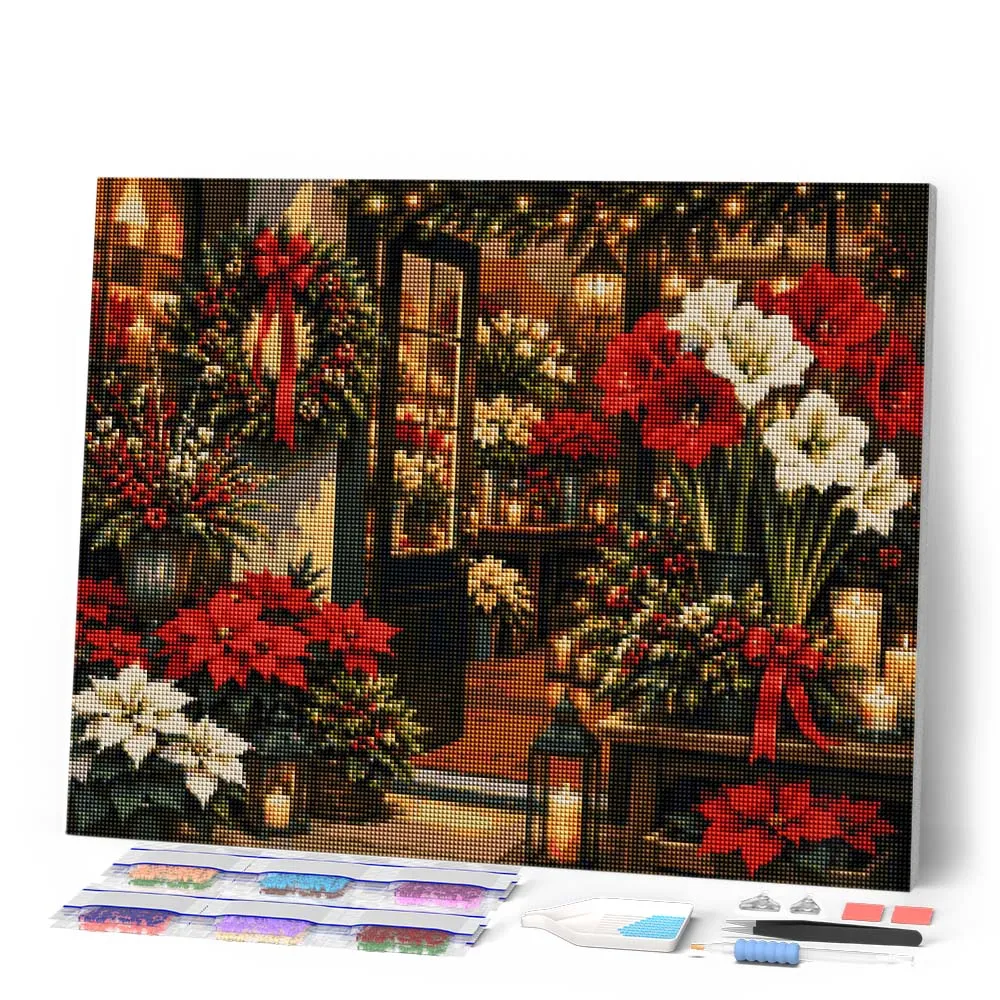 Figured'Art Diamond Painting Bloemist met Kerst 40x50cm vierkant