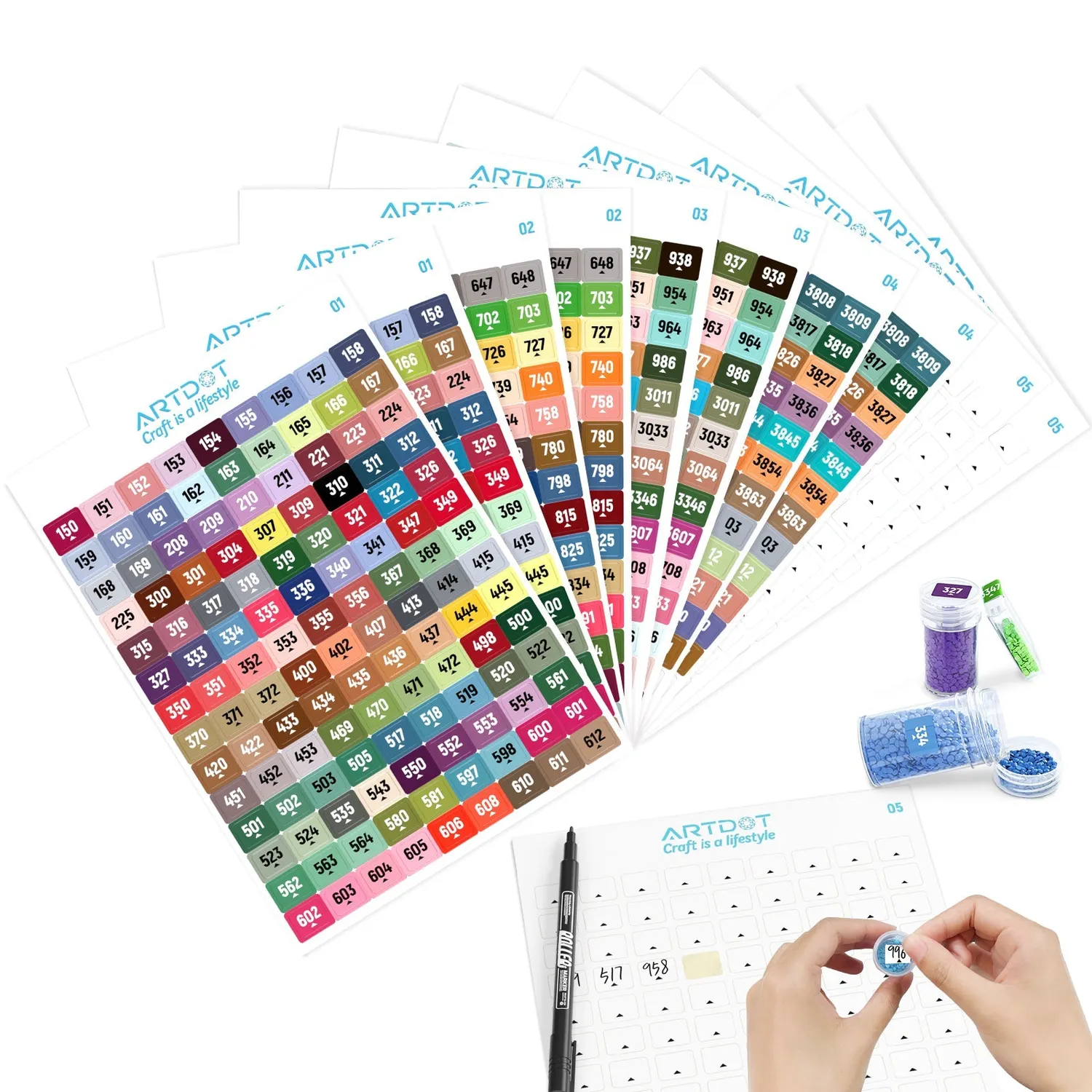 ARTDOT DMC diamond painting labels opbergstickers 2 sets