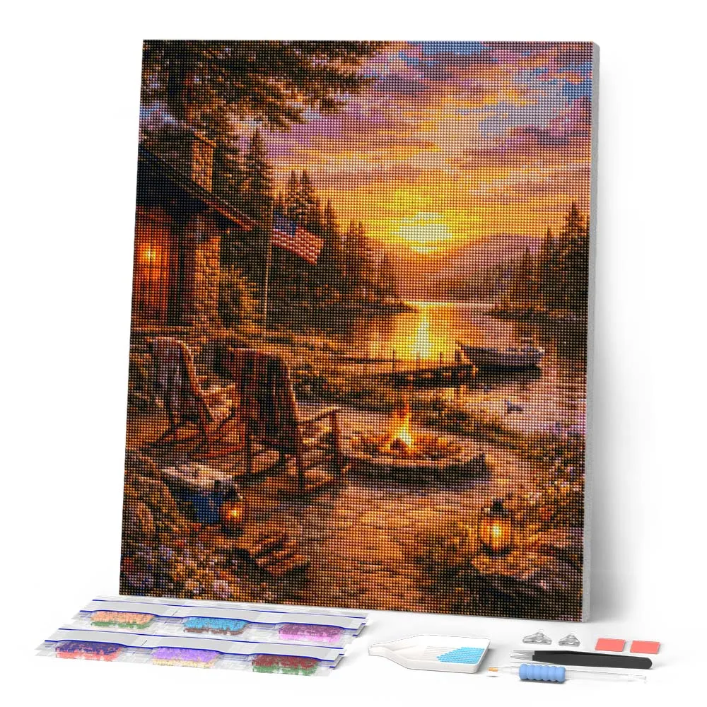 Figured'Art Gouden uur aan het meer diamond painting 40x50 cm vierkant