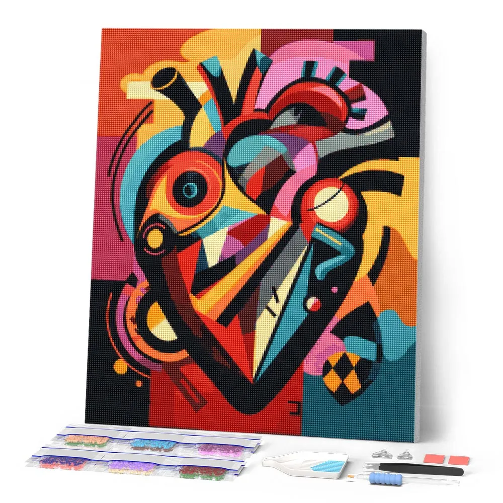 Figured'Art Gedurfd Abstract Hart diamond painting rond 40x50