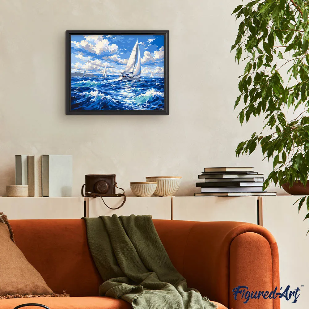 Figured'Art Zeilen op het Blauw schilderen op nummer 40x50