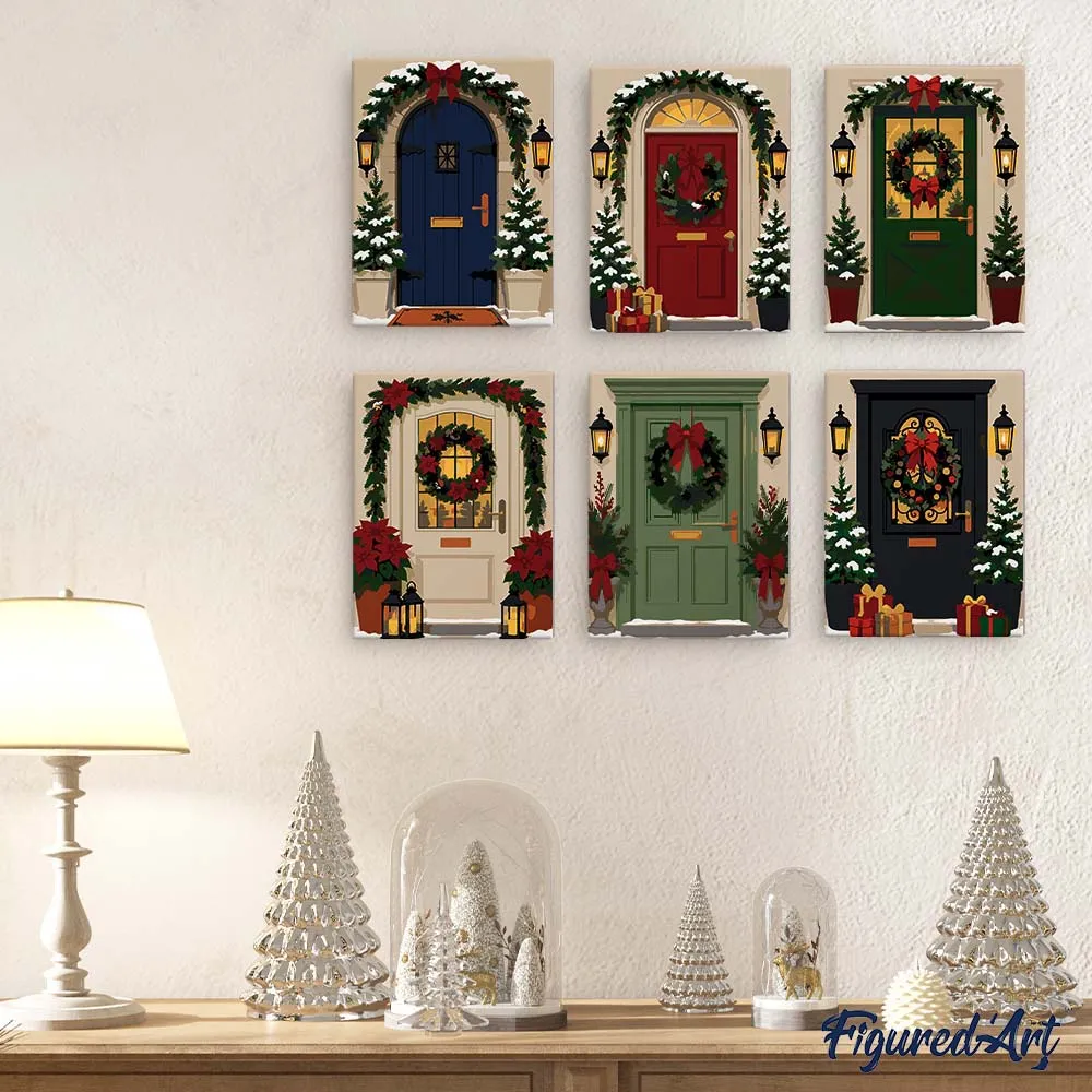 Figured'Art Mini Schilderen op Nummer Kerstvoordeuren 6x 15x20 cm
