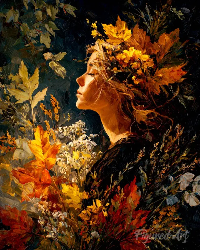 Figured'Art Dame met gouden loof diamond painting 40x50cm full drill