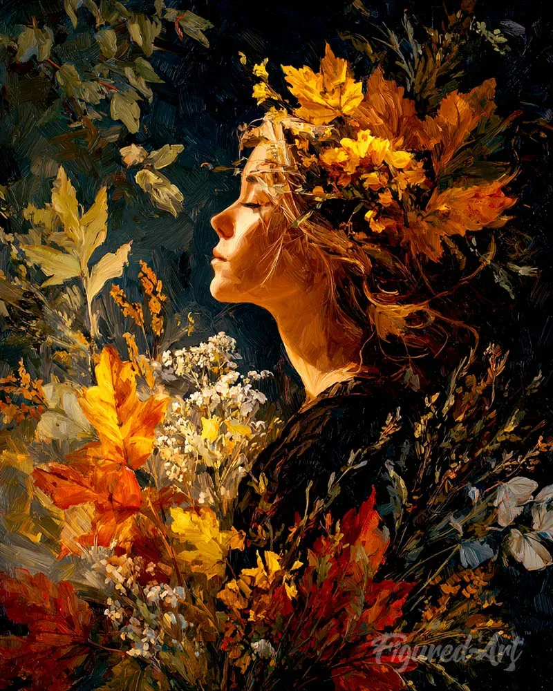 Figured'Art Dame met gouden loof diamond painting 40x50cm full drill