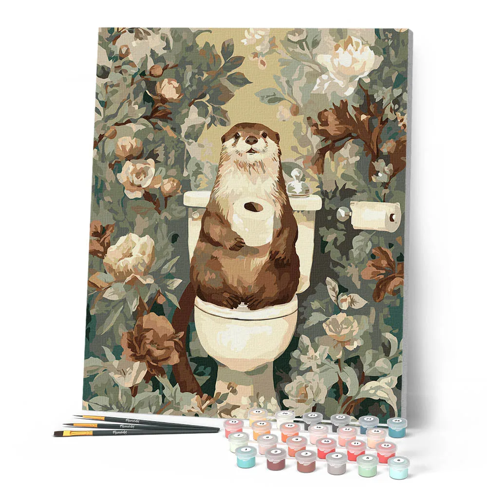 Figured'Art Schilderen op Nummer Otter op bloementroon 40x50 cm dier