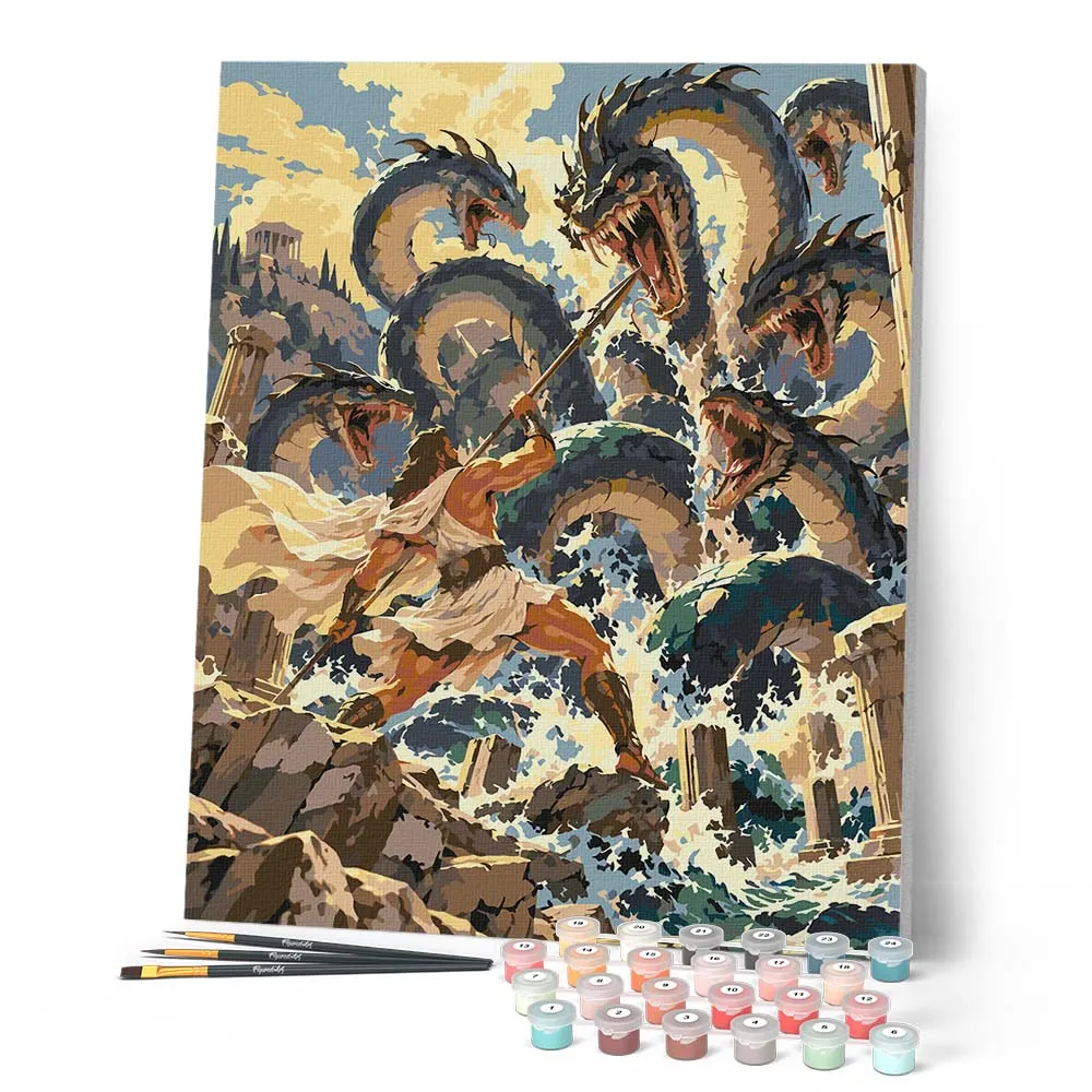 Figured'Art De Strijd tegen de Hydra schilderen op nummer 40x50 cm draken