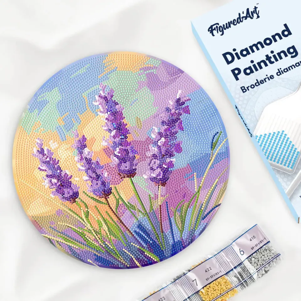 Figured'Art Lavendel Diamond Painting Houten Schijf 30cm rond