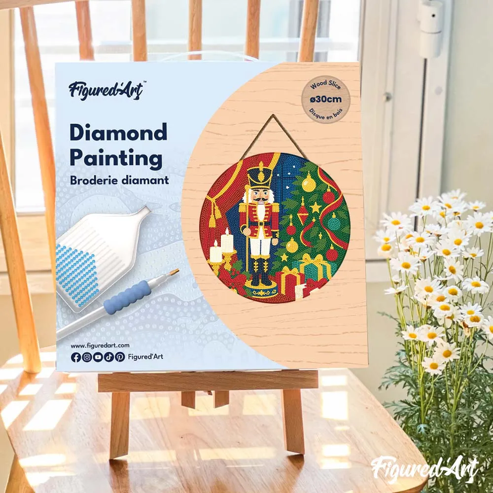 Figured'Art Kerstnotenkraker diamond painting houten schijf 30 cm kerst