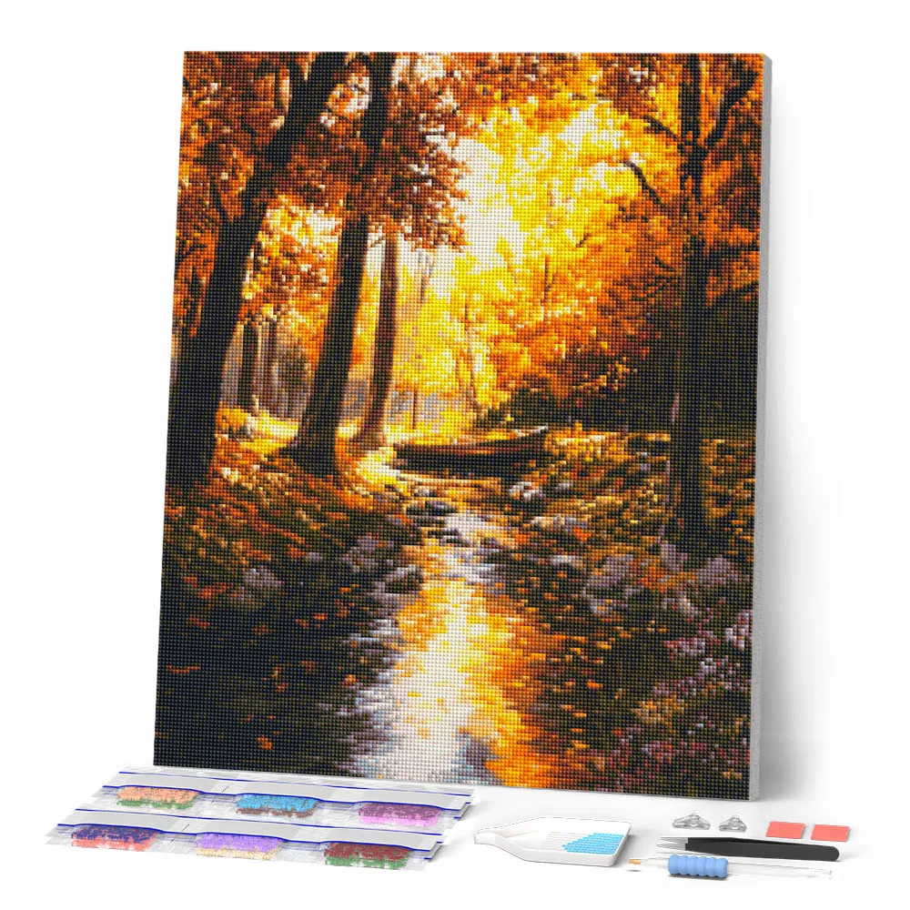 Figured'Art Gouden herfststroom diamond painting 40x50 cm herfst
