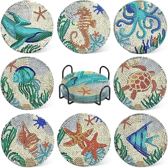 Figured'Art Onderwater diamond painting onderzetters 10x10 cm – 8 stuks kurk