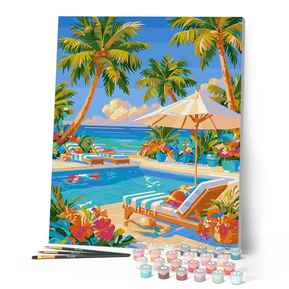 Figured'Art Palmenzwembad schilderen op nummer 40x50cm zomer