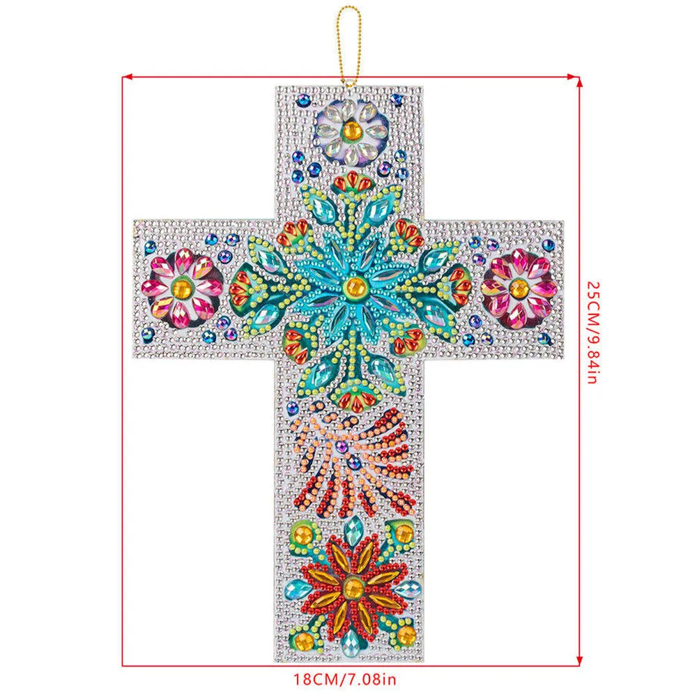Figured'Art Kruis met Bloemen diamond painting hanger 25x18cm