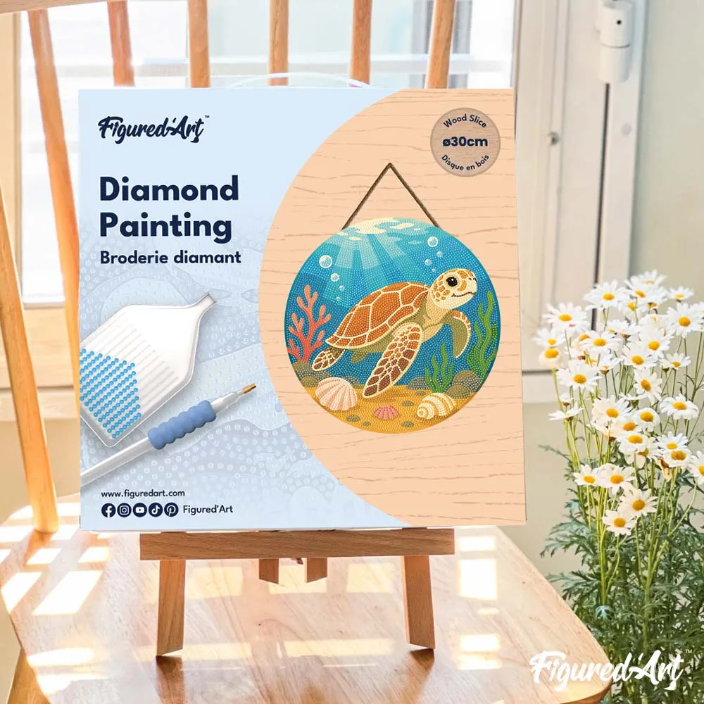 Figured'Art Diamond Painting Schildpad houten schijf 30cm rond
