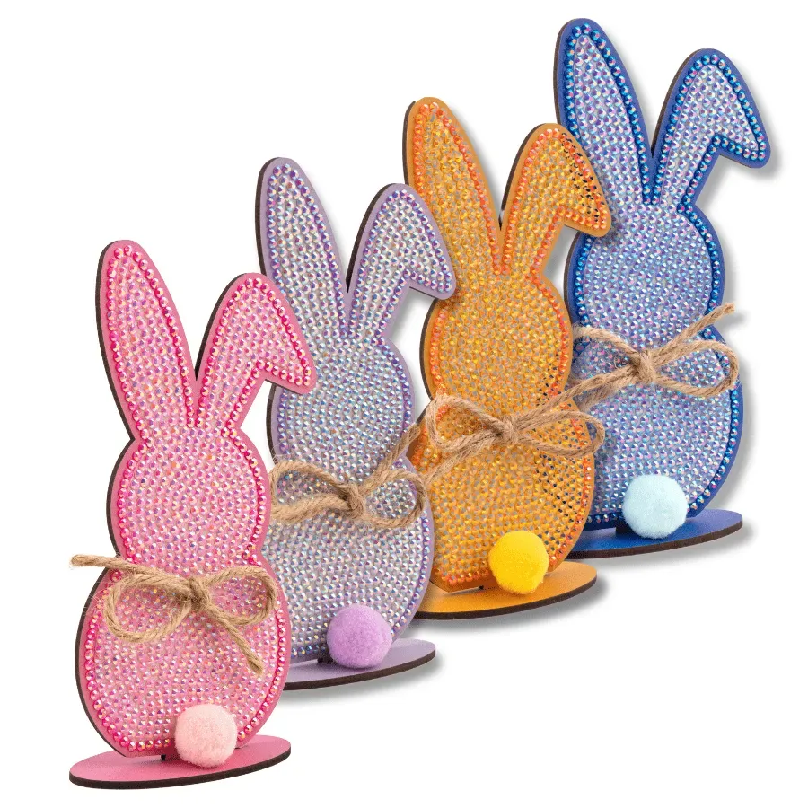 Craft Buddy Crystal Art Easter Rabbits houten kit set van 4 pastel