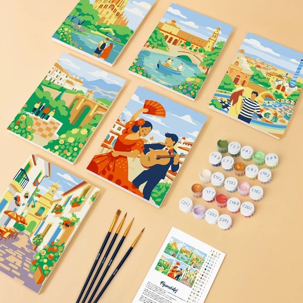 Figured'Art Mini Schilderen op Nummer Europese Steden 15x20cm 6 stuks