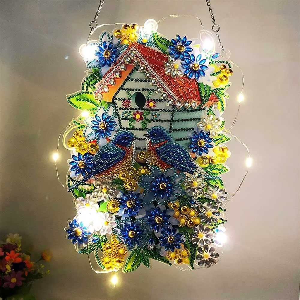 Figured'Art Vogelhuisje diamond painting hanger 19x28cm met LED