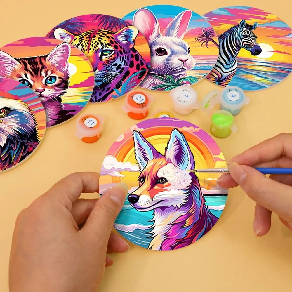 Figured'Art Fauna Pop Art schilderen op nummer onderzetters 10cm 6st