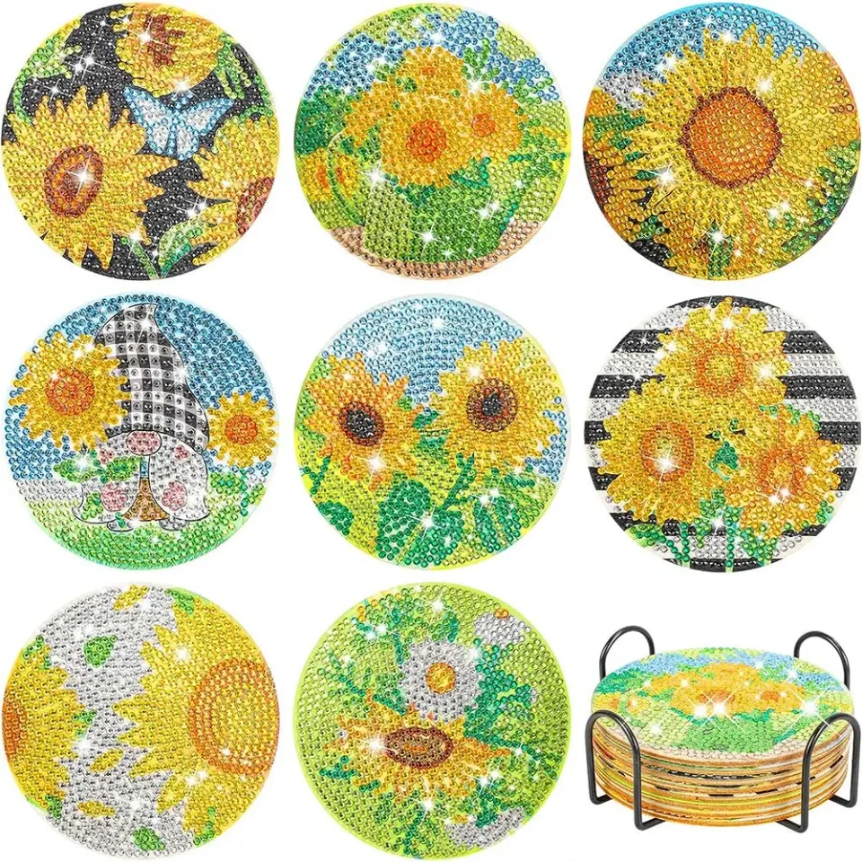 Figured'Art Zonnebloemen Diamond Painting Onderzetters 10x10cm