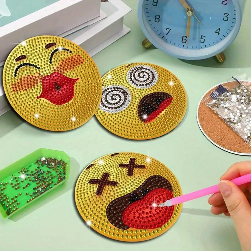 Figured'Art Emoji onderzetters diamond painting 6 stuks kurk