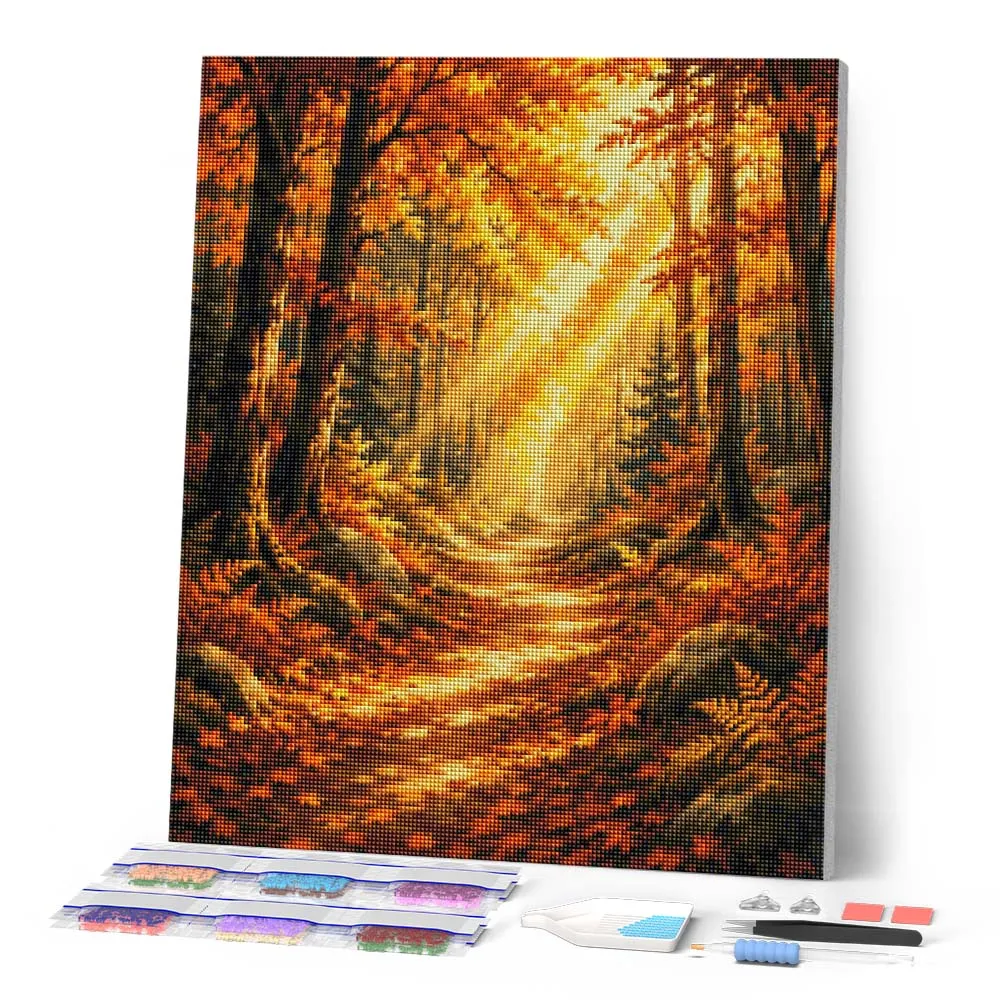 Figured'Art Bospad met Zonnestralen diamond painting herfst