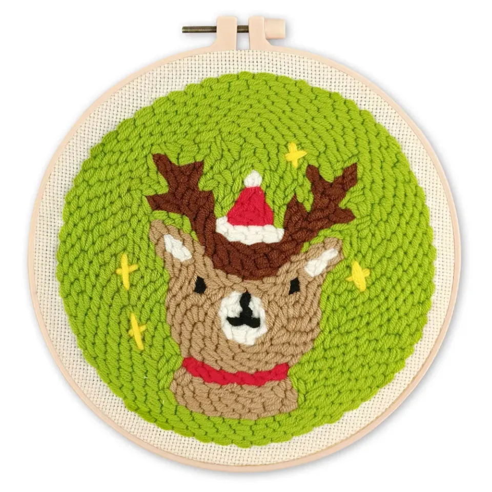 Figured'Art Kerstrendier punch needle pakket 20x20 cm wol