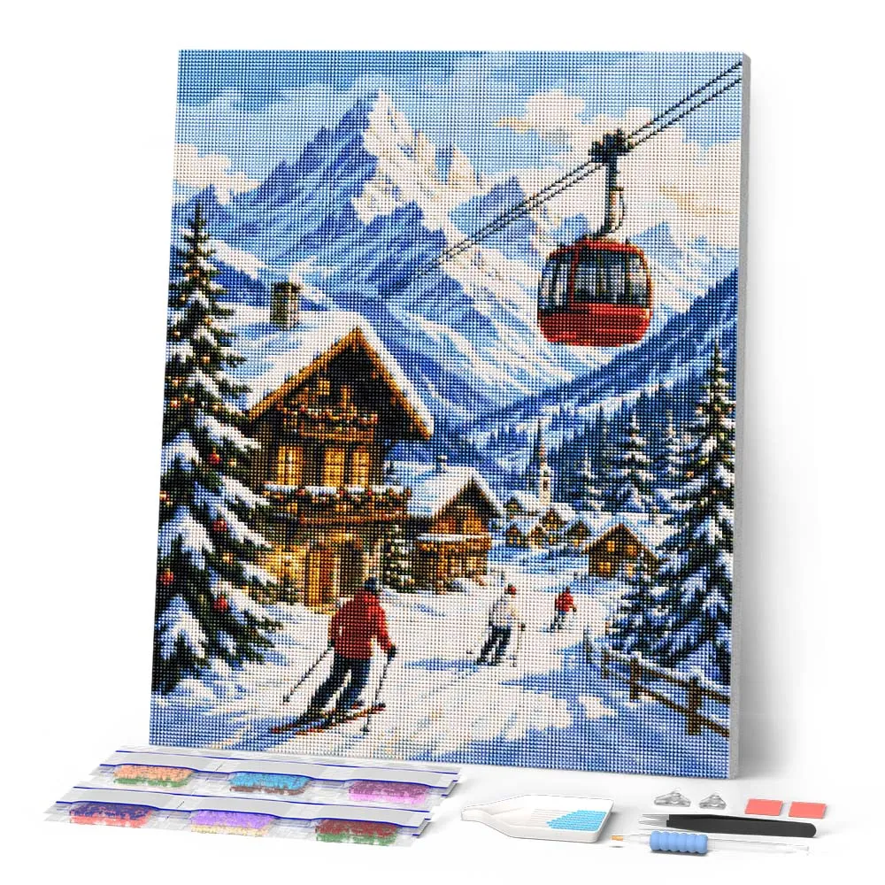 Figured'Art Wintervakantie in de Alpen diamond painting 40x50 cm vierkant