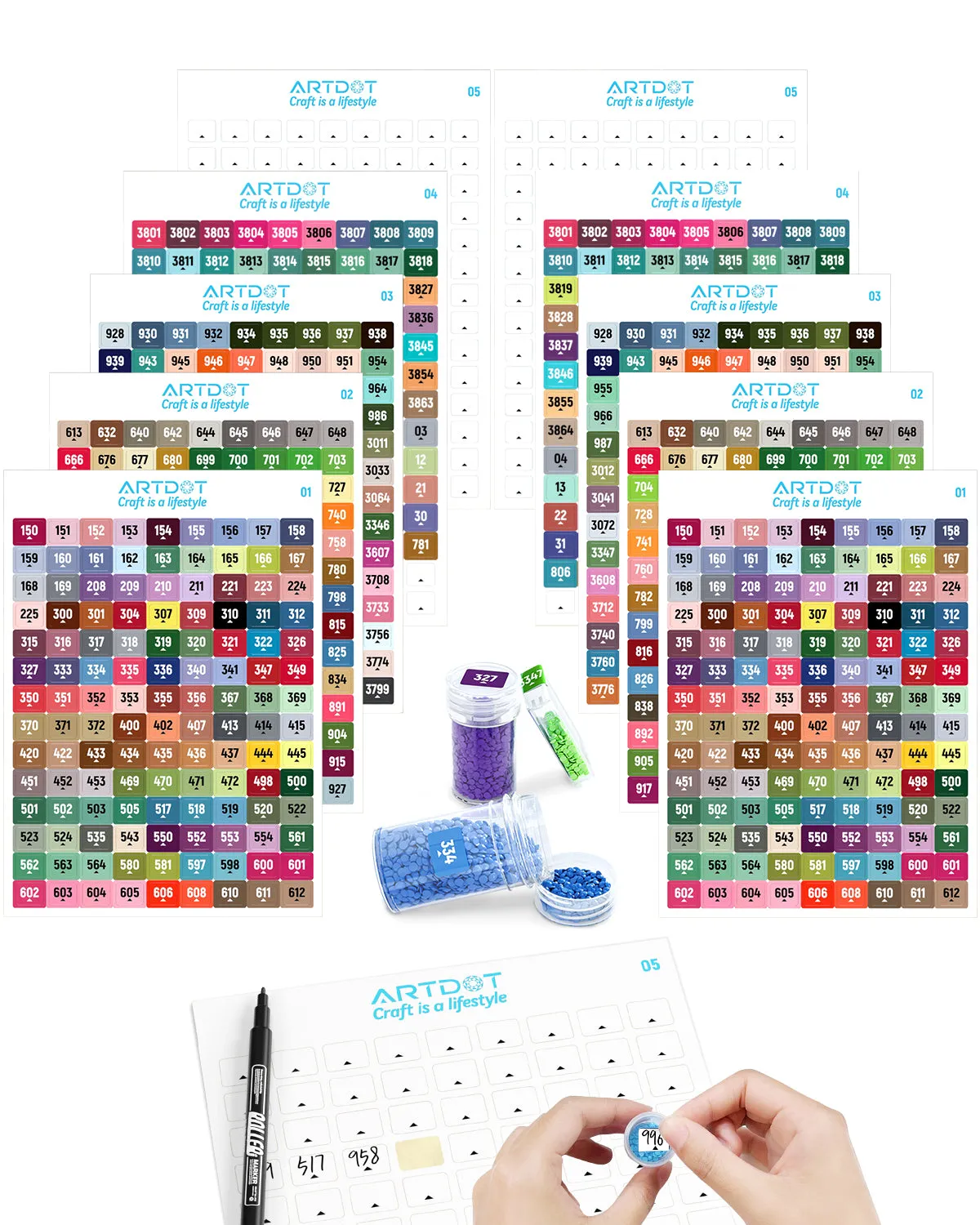 ARTDOT DMC diamond painting labels opbergstickers 2 sets