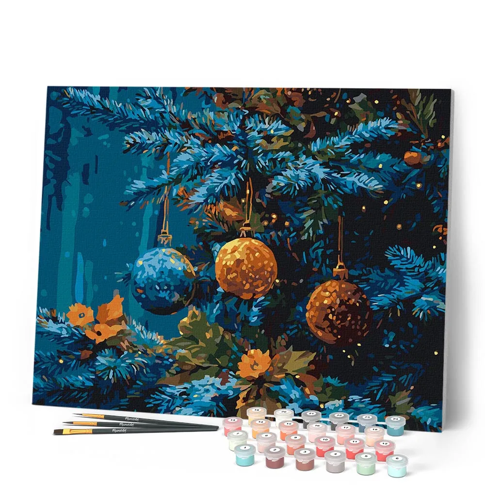 Figured'Art Blauwe Spar en Ballen schilderen op nummer 40x50 cm kerst