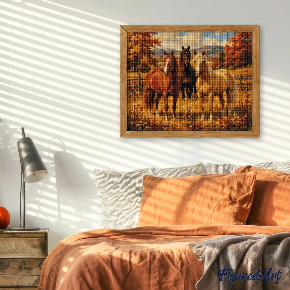 Figured'Art Paarden op de Herfstweide diamond painting 40x50 cm vierkant