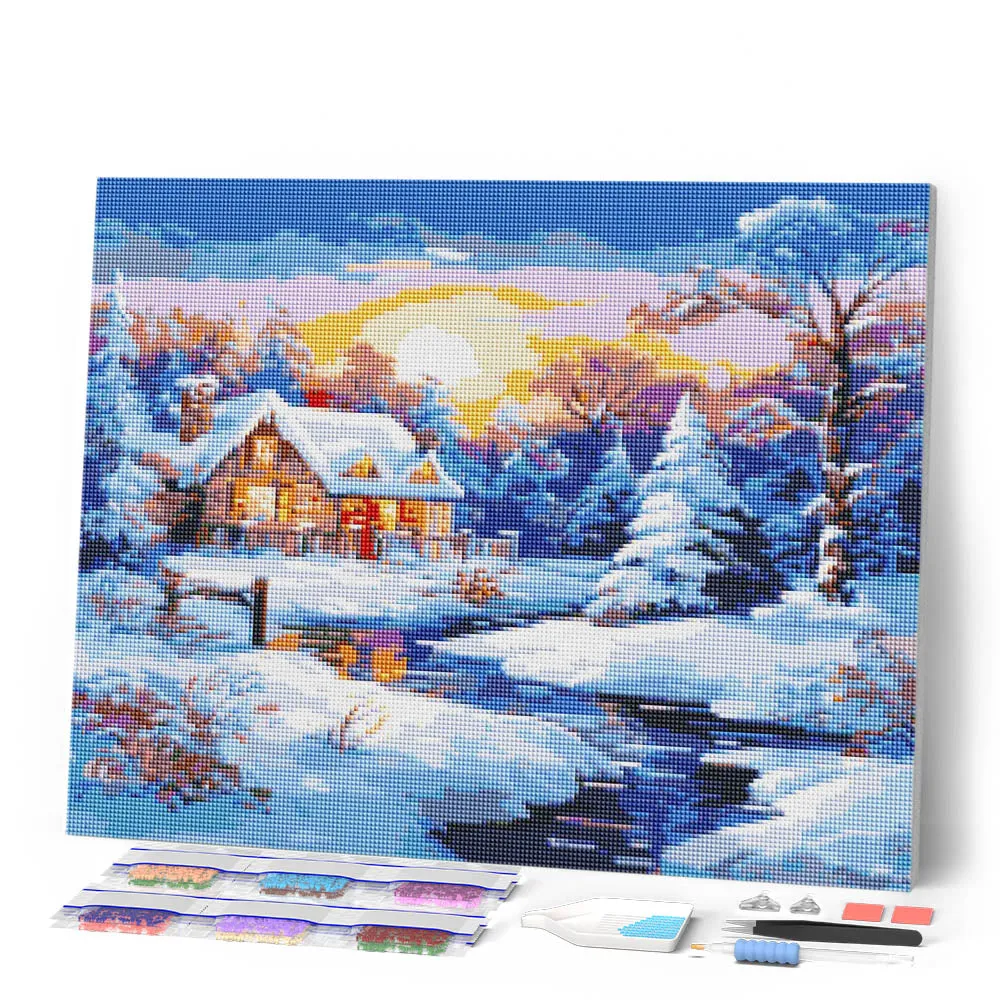 Figured'Art Winterhuisje diamond painting 40x50cm vierkant