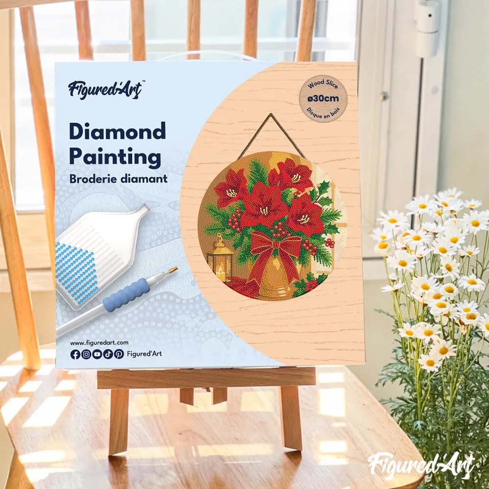 Figured'Art Kerststerren diamond painting hout 30 cm rond