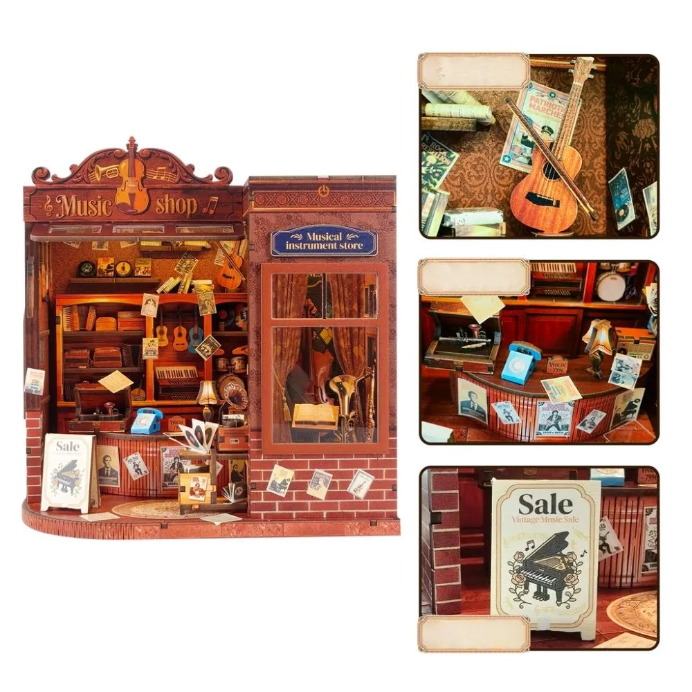Figured'Art Miniatuurhuisjes Vintage Muziekwinkel 3D puzzel 192 stuks LED