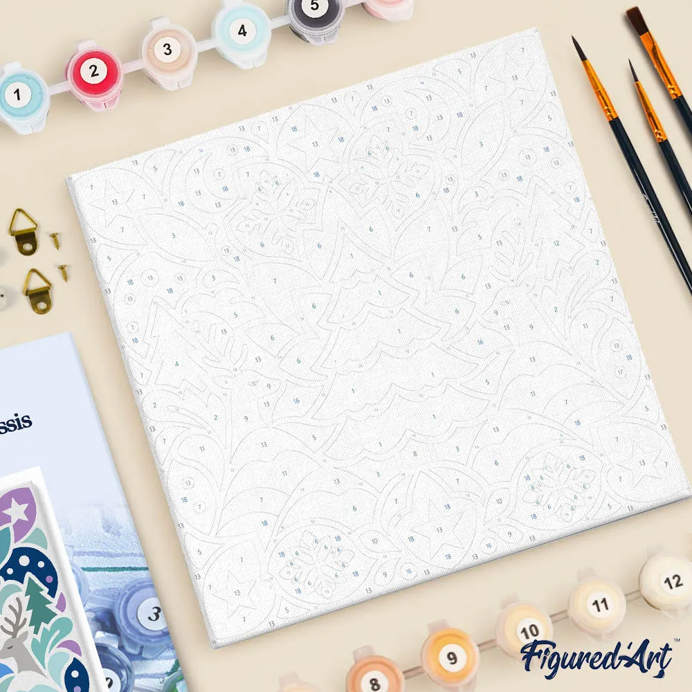 Figured'Art Mini Schilderen op Nummer Kerstmandala schilderij 20x20 cm ingelijst eenvoudig