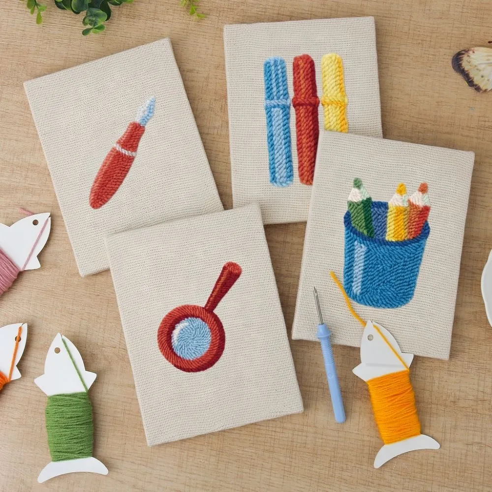 Figured'Art Punch Needle Minimalistische Bureau Iconen 4 Stuks