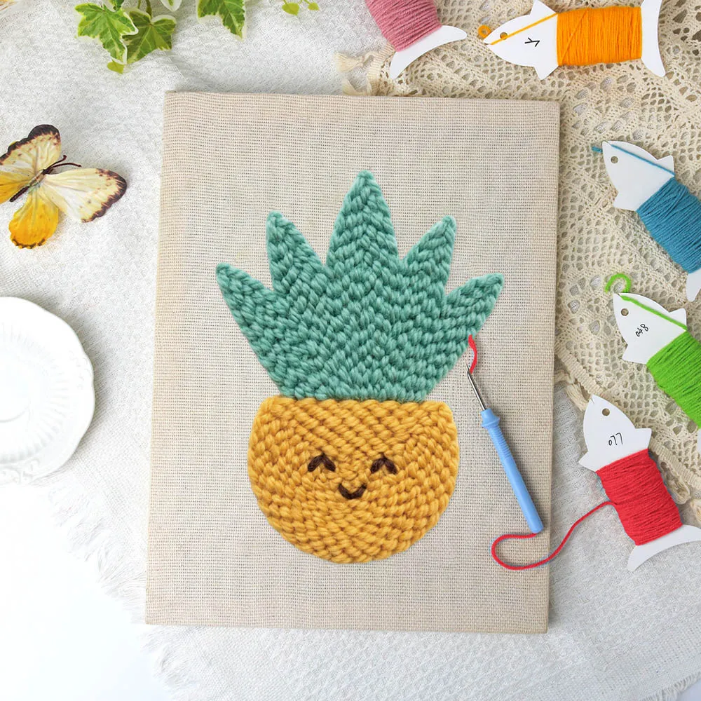 Figured'Art Zonnige Ananas punch needle pakket met frame katoen