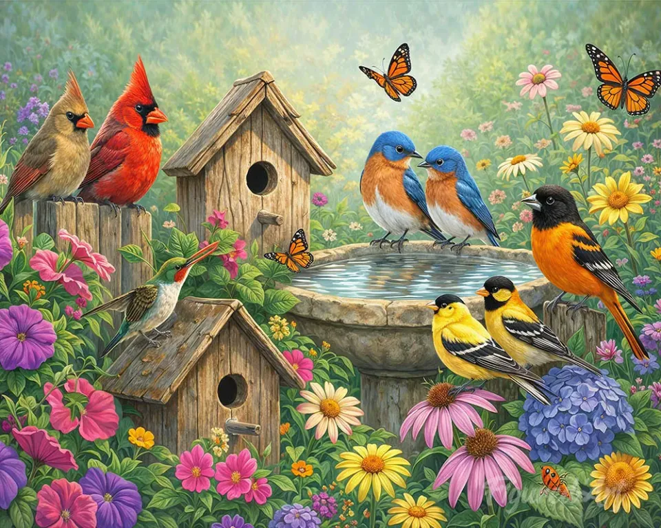 Figured'Art Tuin van vogelgezang schilderen op nummer 40x50 cm vogels