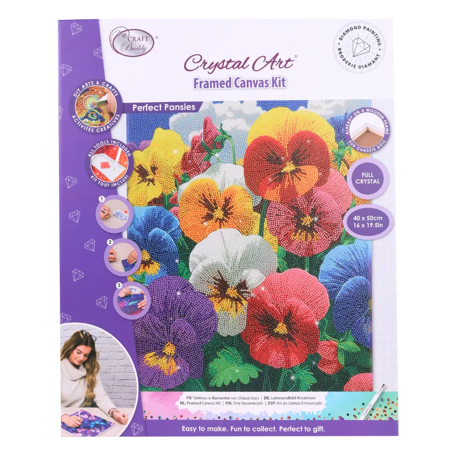 Craft Buddy Crystal Art Perfect Pansies canvas 40x50cm viooltjes