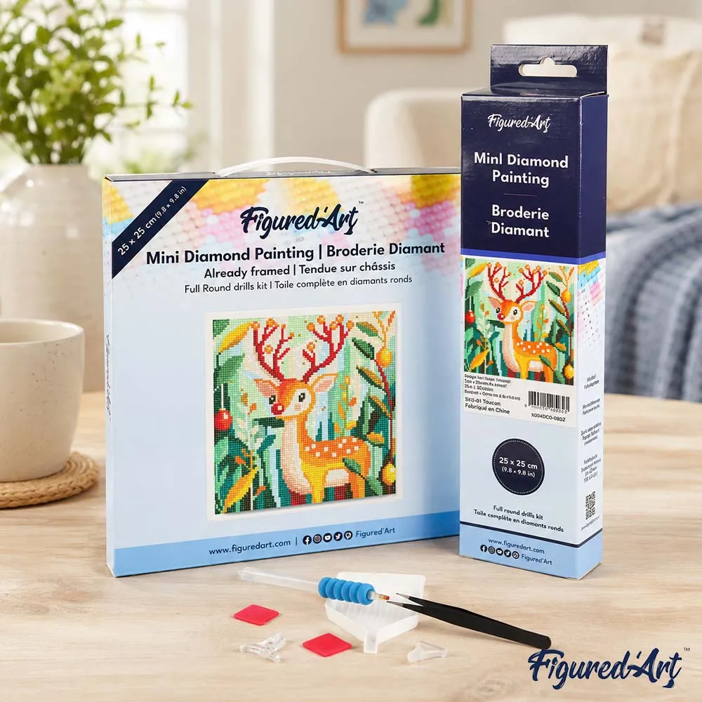 Figured'Art Gouden rendier mini diamond painting 25x25 cm kerst