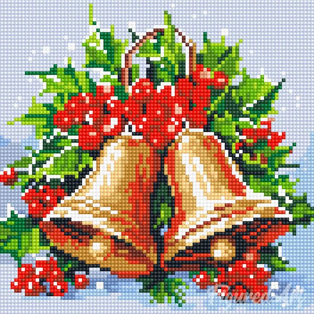 Figured'Art Kerstklokken mini diamond painting 25x25 cm rond