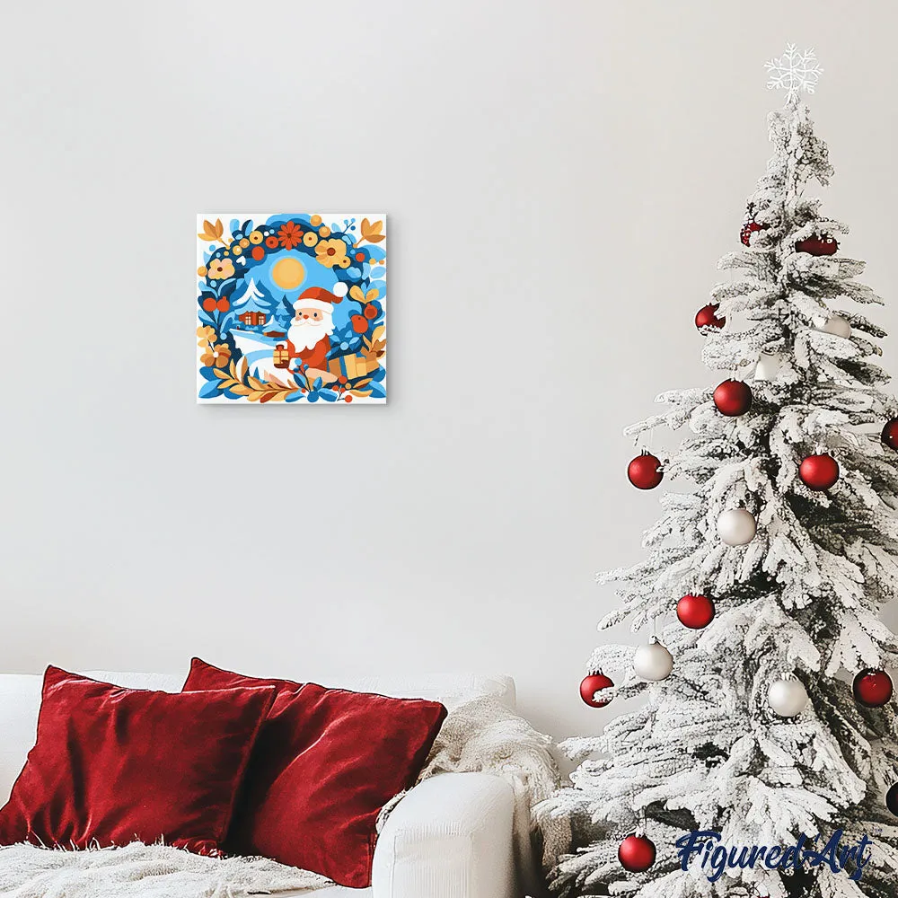Figured'Art Krans en Kerstman mini schilderen op nummer canvas 20x20cm frame