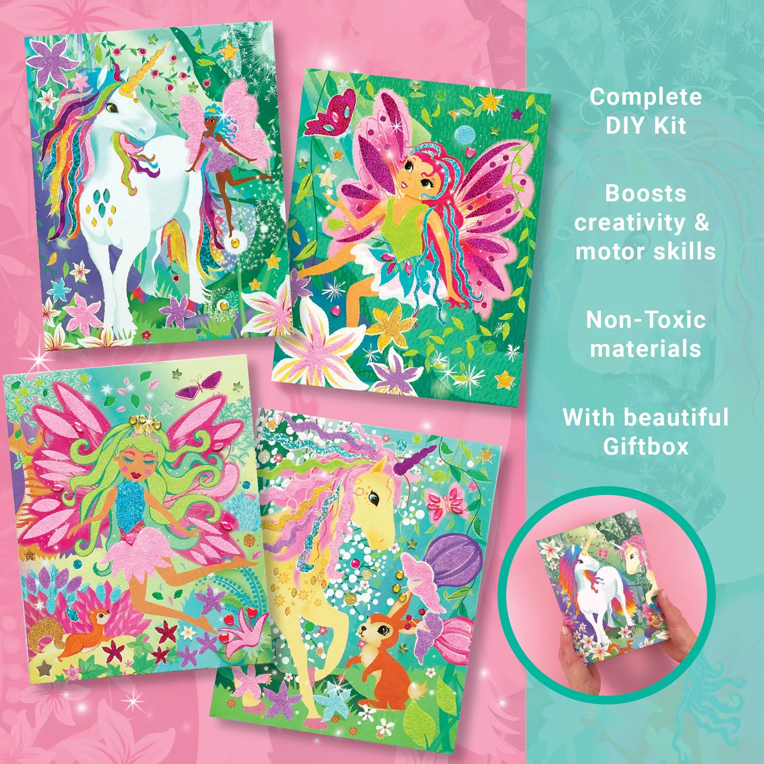 Box Candiy Magical Unicorns Sand Foil Art knutselset 4 kaarten